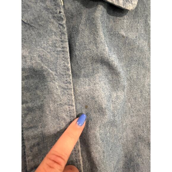 Vintage Liz Claiborne Chambray Jacket Medium Detachable Hood Plaid Lining 90s - Picture 13 of 16